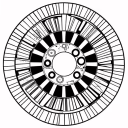 a black and white circular drawing with geometric lines