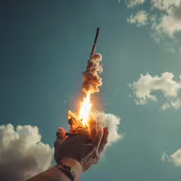 someone holding up something with a bunch of fire in it
