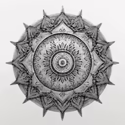 an intricate, circular object in a white background