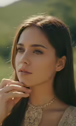 a beautiful asian woman looking at the camera