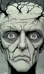 an evil looking man in a white shirt