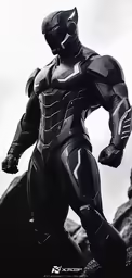 a man in a black suit and helmet walking