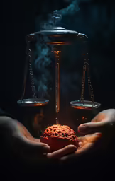 a hand holds a libracan with an intricate sculpture on it
