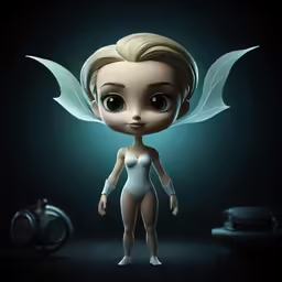 a digital rendering of a female angel on a black background