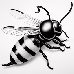 a black and white beetle that is next to another insect
