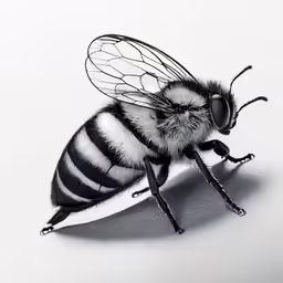 a white - black striped bee with an eye on its back