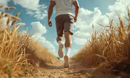 a young man running down the dirt road