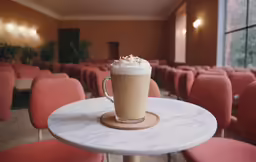 a large coffee in a glass cup on a table