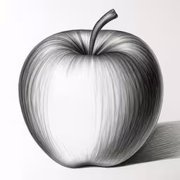 an apple drawing, in the shape of an apple,an apple is drawing with black and white pencil