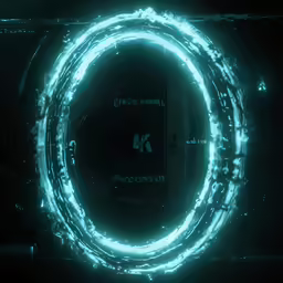 a circular neon sign is seen inside a dark room