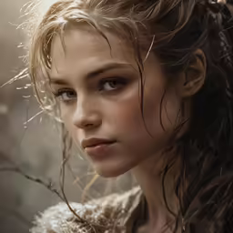 the girl with a braid and wet hair