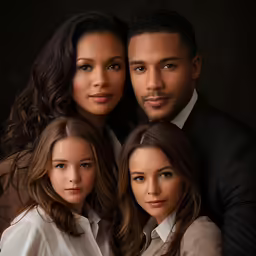 three females, one male and one female, pose for a professional portrait