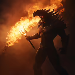 an image of a creature with fire on his body