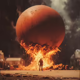 an orange object burns in the middle of a parking lot