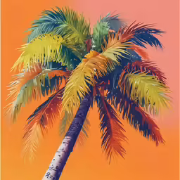 a palm tree on an orange and pink background
