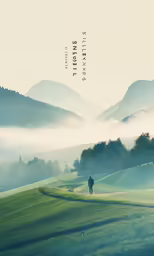 a man walking across a lush green field