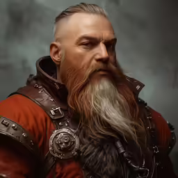 a man with a beard and a leather coat