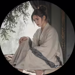 an old photograph of a woman sitting and wearing an ancient dress