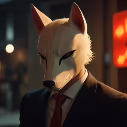 an evil looking fox wearing a red tie
