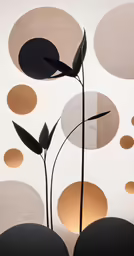 a black flower in the center of different shapes and sizes