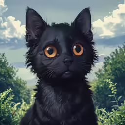 a black cat is shown with yellow eyes