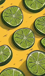 slices of limes on yellow background