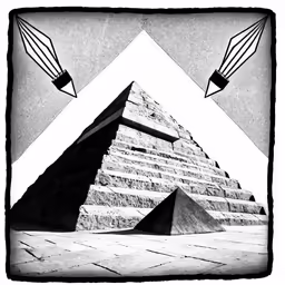 two birds flying over an ancient pyramid