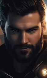 a man with a beard stares into the distance