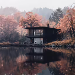 a view of an exterior with water and trees