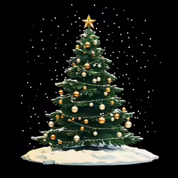 the christmas tree with lights is sitting on the snow