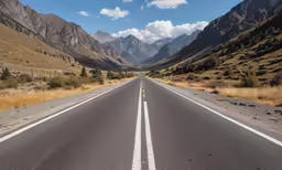 a long straight road stretches towards the mountains
