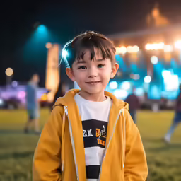 the child is dressed nicely while standing in the park