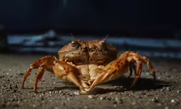 a crab on ground with his eyes closed