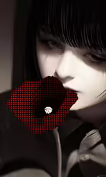 a girl that has the image of her face as a blood drop
