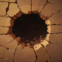 an area with cracks on it that looks like a hole in the wall