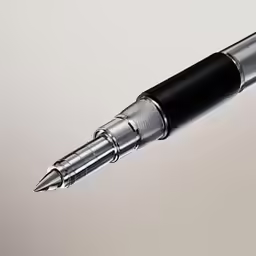 a silver pen is shown with a black tip