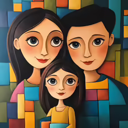 two women and one child with blue eyes and brown hair