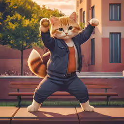 the cartoon cat is posing as an athlete
