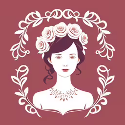 a woman wearing a wreath of flowers on her head,illustration of a woman wearing flowers in her hair