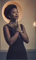 an african woman in black wearing jewelry