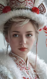 a young girl in a russian folk costume