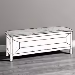 a bench is sitting in a gray room