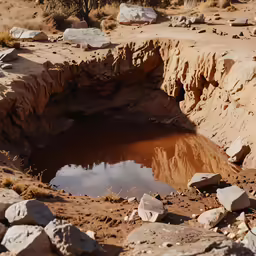 small pool of water surrounded by rocks and gravel