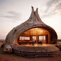 a big tree trunk structure built into the desert