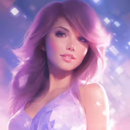 an illustration of a beautiful woman with bright pink hair,digital painting of a woman with long pink hair