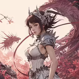 a young woman in a costume with horns and feathers