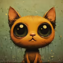 the face and eyes of an adorable little cat are partially covered in liquid