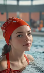 an attractive lady that is posing for a picture in a pool