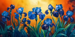 a painting of a large group of blue irises