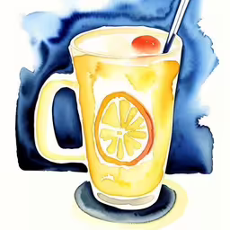 a cup of iced drink with garnishes, lime and a cherry,a lemonade drink in a glass with a spoon